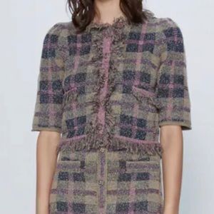 Zara Plaid Knit Jacket